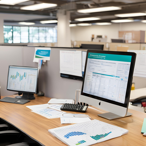 A desk with two computers and papers on it.