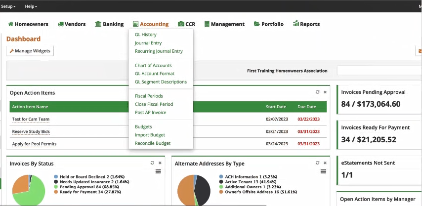 A screenshot of the accountingdashboard.